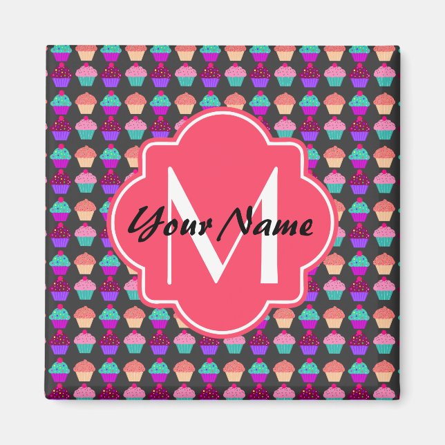 Hot Pink Cupcakes Personalised Name,Monogram Magnet (Front)