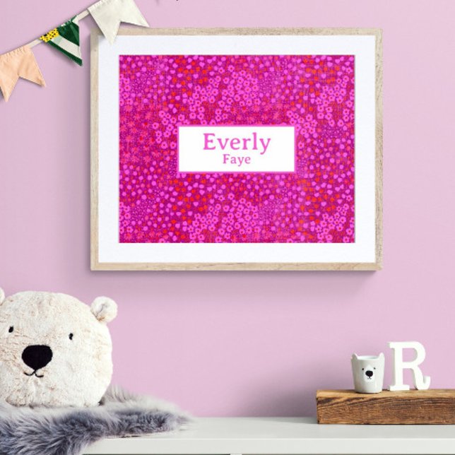 Hot Pink Custom Baby Girl Name Nursery Decor (Customize the name! Shown with white mat, wood frame. You will receive print or digital image only. )
