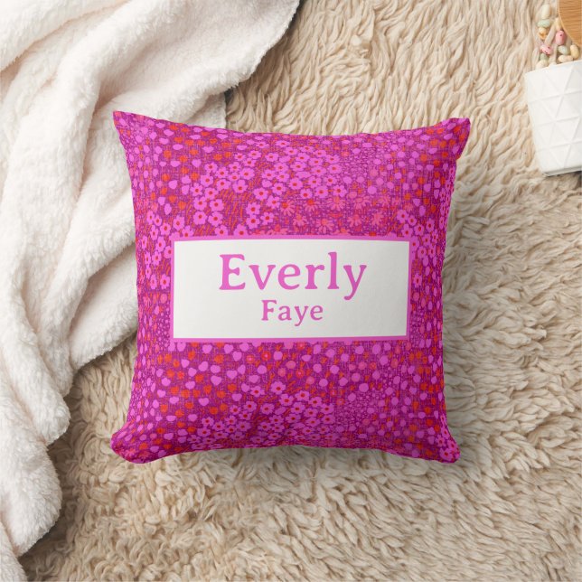 Hot Pink Custom Baby Girl Name Nursery Decor Cushion (Blanket)
