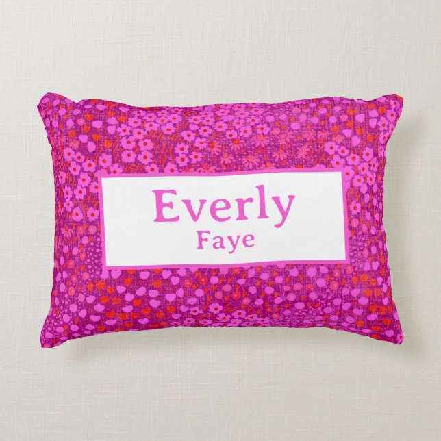 Hot Pink Custom Baby Girl Name Nursery Decor Decorative Cushion (Front)