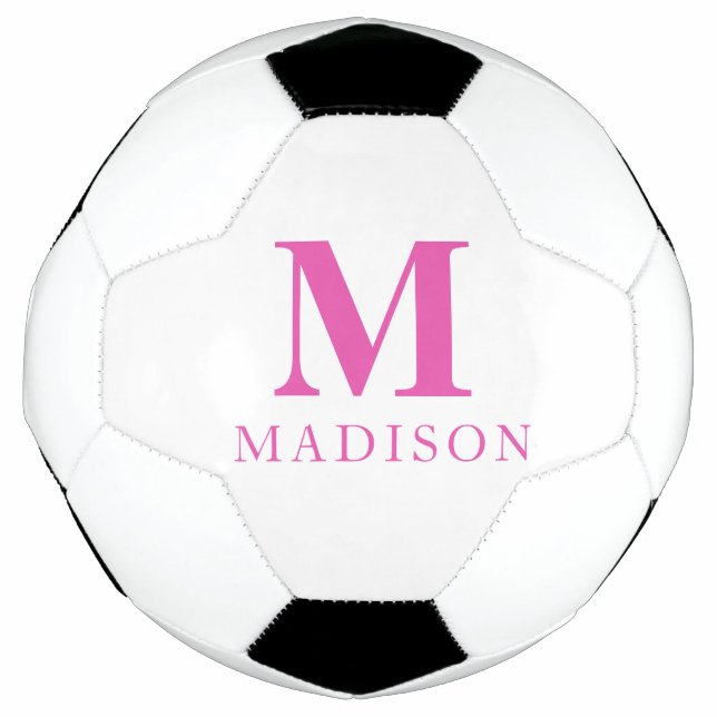 Hot Pink Custom Monogram Name Soccer Ball (Front)