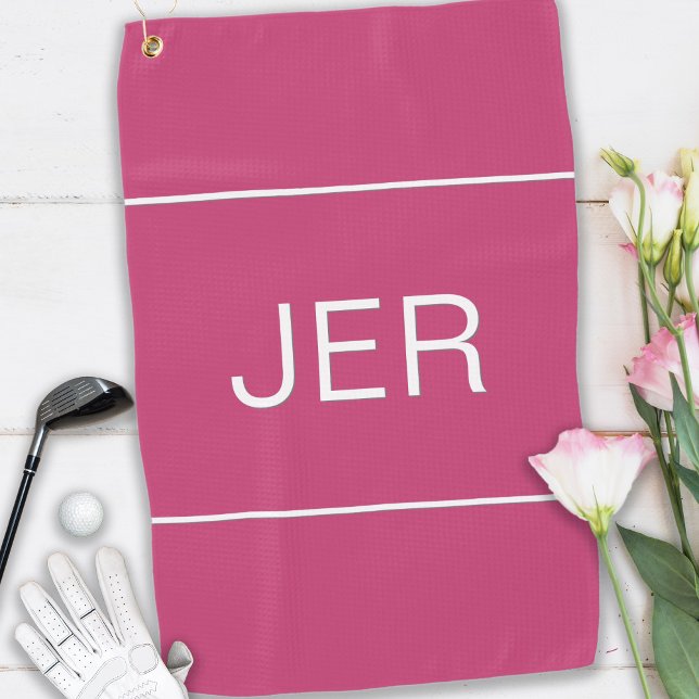 Hot Pink Custom Monogrammed Stylish Golfer Sports Golf Towel (Chic & Colorful Hot Pink Custom Monogrammed Initials Stylish Golfer Sports Golf Towel For Her)