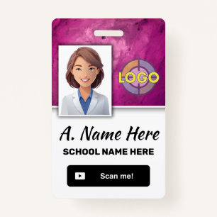 Hot Pink Custom Name Photo Logo Barcode Employee ID Badge