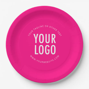 Hot Pink Custom Paper Plates Business Logo Printed