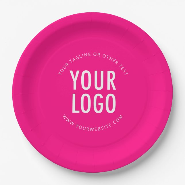 Hot Pink Custom Paper Plates Business Logo Printed (Front)