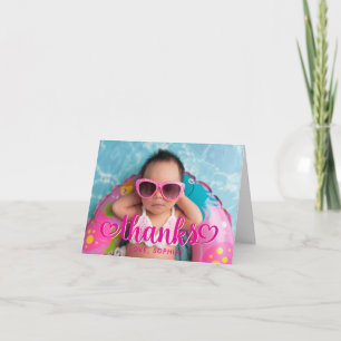 Hot Pink Cute Hearts Thanks Photo Thank You Card