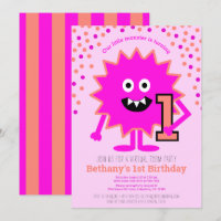 Hot Pink Cute Little Monster Virtual 1st Birthday