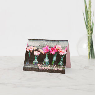 Hot Pink Daisies in a Vases Thank You Card