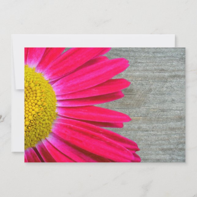 Hot Pink Daisy & Barnwood Wedding Invitation (Front)