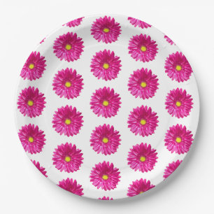 Hot Pink Daisy Floral Paper Plates