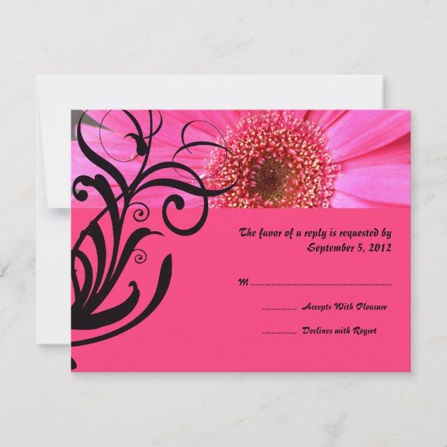 Hot Pink Daisy Wedding RSVP Card (Front)