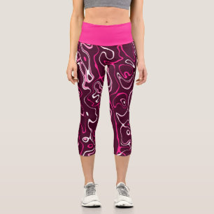 Hot pink damascus abstract swirls cool pattern capri leggings