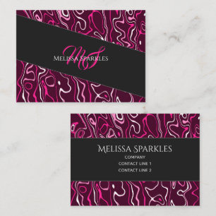 Hot pink damascus abstract swirls Custom Monogram Business Card