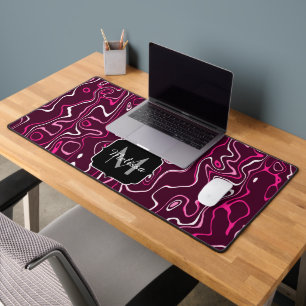 Hot pink damascus abstract swirls Custom Monogram Desk Mat