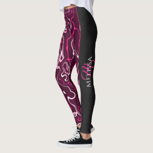 Hot pink damascus abstract swirls Custom Monogram Leggings