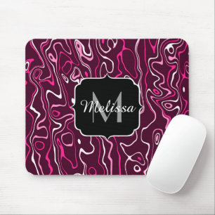 Hot pink damascus abstract swirls Custom Monogram Mouse Pad