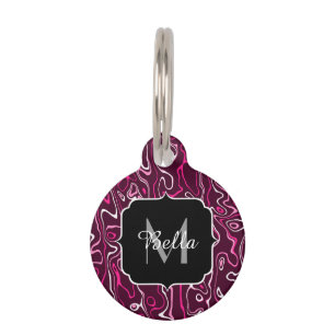 Hot pink damascus abstract swirls Custom Monogram Pet Tag