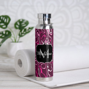 Hot pink damascus abstract swirls Custom Monogram Water Bottle