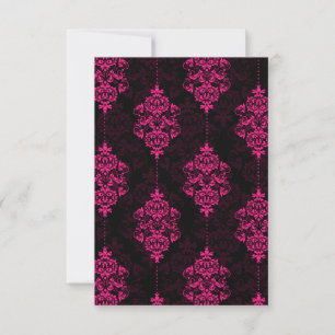 Hot Pink Damask & Black Wedding RSVP Cards