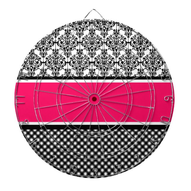 hot pink damask dartboard (Front)