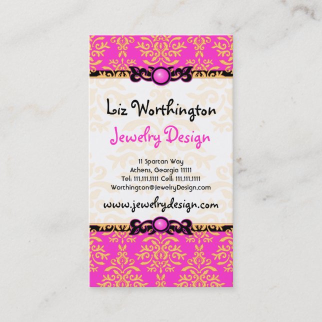 Hot Pink Damask for Fashion Designer, Stylist Business Card (Front)