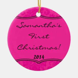 Hot Pink Damask Lace Personalised Name Ornament