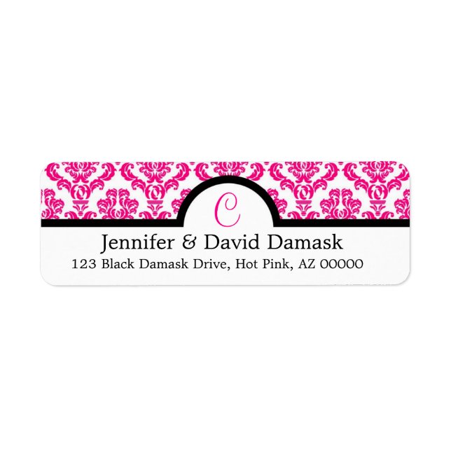 Hot Pink Damask Monogram C Address Labels (Front)