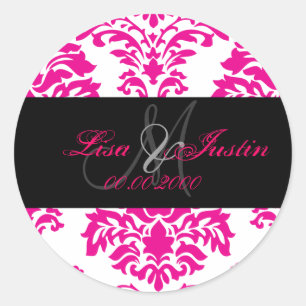 Hot pink Damask,  monogram stickers