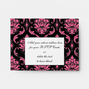 Hot Pink Damask Monogram Wedding RSVP Envelope