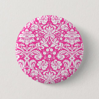 Hot pink damask pattern 6 cm round badge