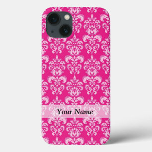 Hot pink damask pattern iPhone 13 case