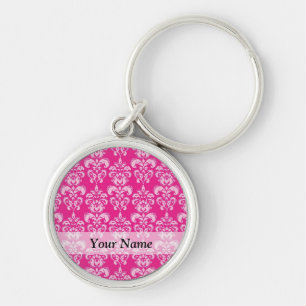 Hot pink damask pattern key ring