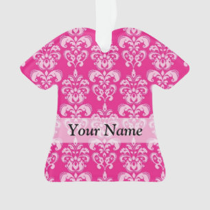Hot pink damask pattern ornament