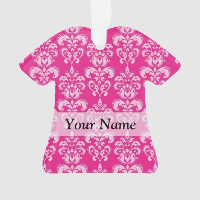 Hot pink damask pattern ornament (Front)