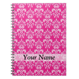 Hot pink damask pattern spiral notebook