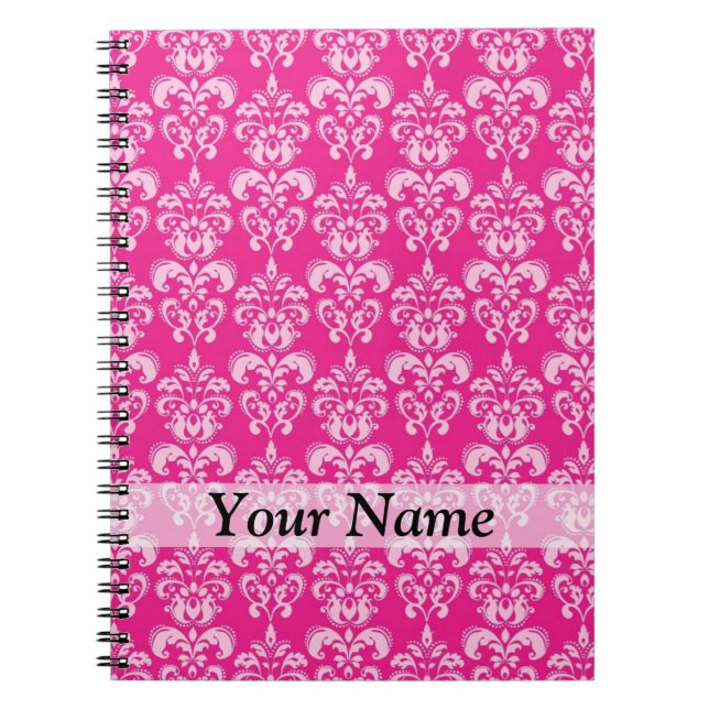 Hot pink damask pattern spiral notebook (Front)
