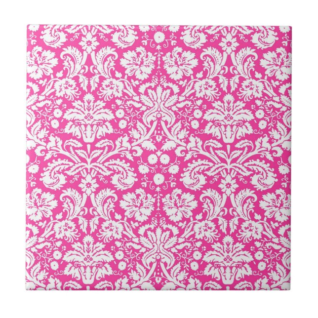 Hot pink damask pattern tile (Front)