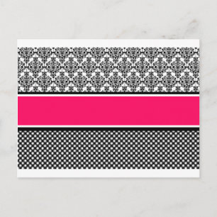 hot pink damask postcard