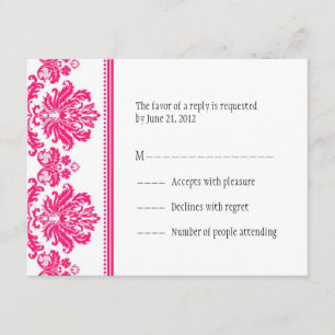Hot Pink Damask RSVP Cards
