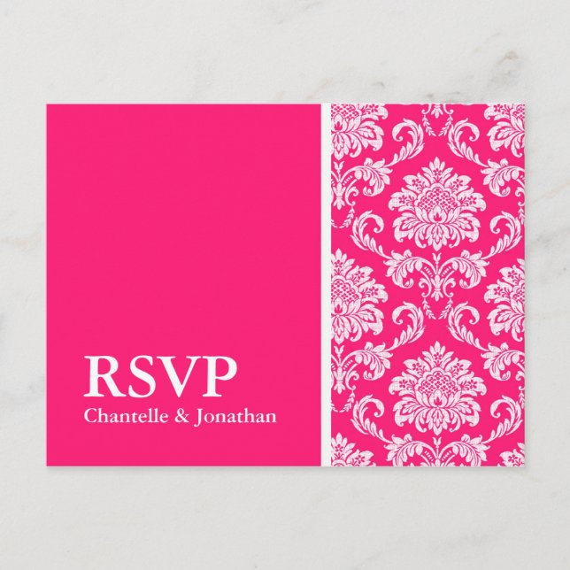 Hot Pink Damask RSVP Postcard (Front)