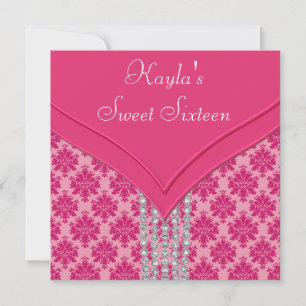 Hot Pink Damask Sweet 16 Party Invitation