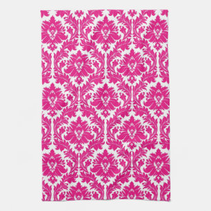 Hot Pink Damask Tea Towel