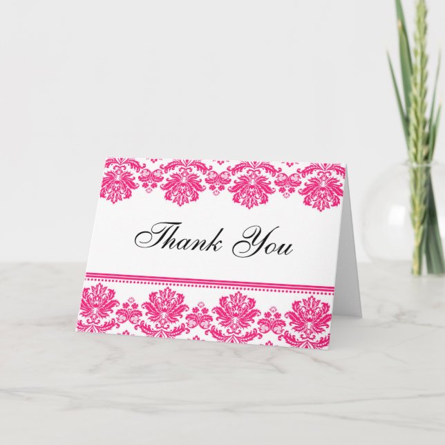 Hot Pink Damask Thank You Cards (Front)