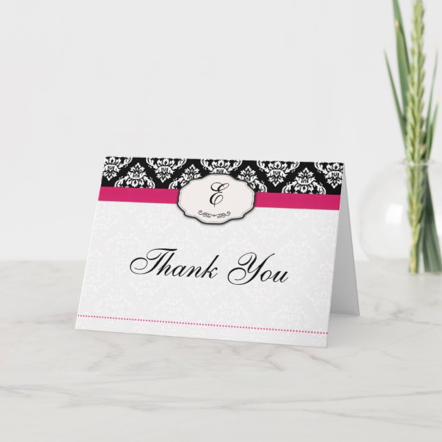 Hot Pink Damask Thank You Cards (Front)