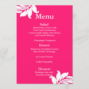 Hot Pink Damask Wedding Menu