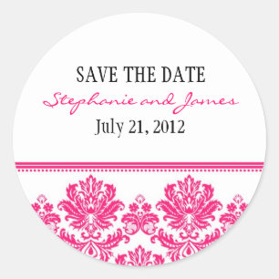 Hot Pink Damask Wedding Sticker