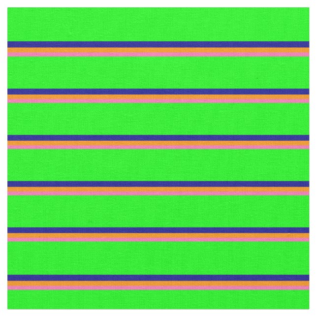 Hot Pink, Dark Orange, Dark Blue & Lime Lines Fabric (Close Up)