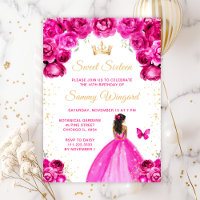 Hot Pink Dark Skin Princess Sweet Sixteen