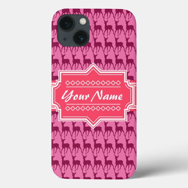 Hot Pink Deer, Personalised Name Case-Mate iPhone Case (Back)