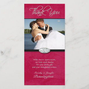 Hot pink diamond wedding thank you photocard